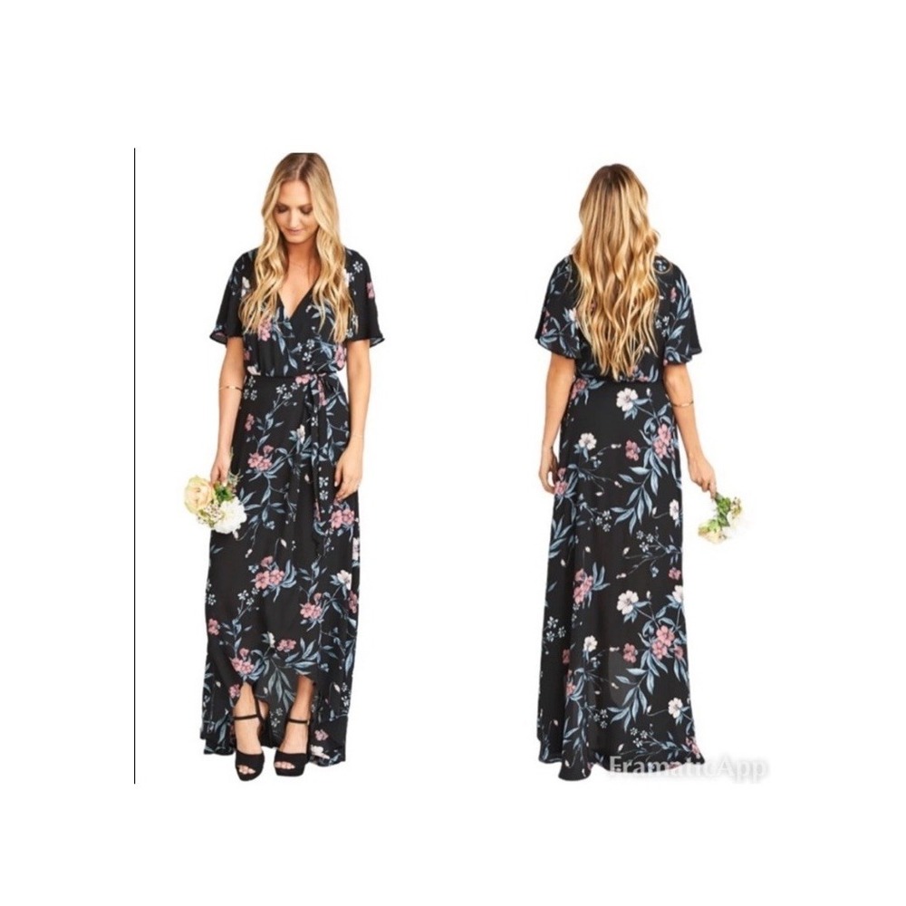 Black Floral Show Me Your Mumu Sophia Wrap Dress Hi-Low Maxi